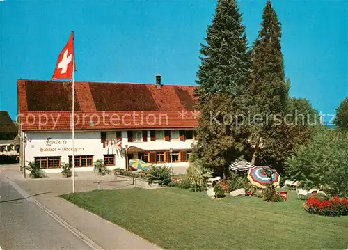 AK / Ansichtskarte Ellikon_Thur Landgasthof Metzgerei Loewen Schweizer Flagge Ellikon Thur