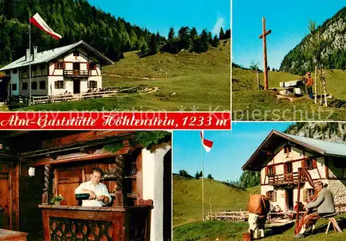 AK / Ansichtskarte Woergl_Tirol Almgaststaette Hoehlenstein Kreuz Almvieh Kuh Harfe Musikinstrument Woergl Tirol