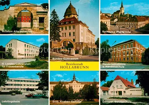 AK / Ansichtskarte Hollabrunn Museum Lehranstalt Lehrlingsheim Gymnasium Knabenseminar Rathaus Pfarrkirche Akademie Schule Hollabrunn