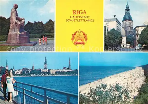 AK / Ansichtskarte Riga_Lettland Janis Rainis Denkmal Dom Strand Hauptstadt Sowjetlettlands Riga_Lettland