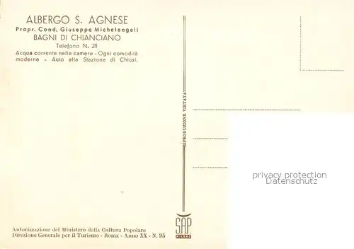 AK / Ansichtskarte Bagni_di_Chianciano Albergo S Agnese 
