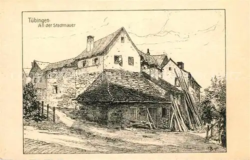 AK / Ansichtskarte Tuebingen An der Stadtmauer Zeichnung Tuebingen