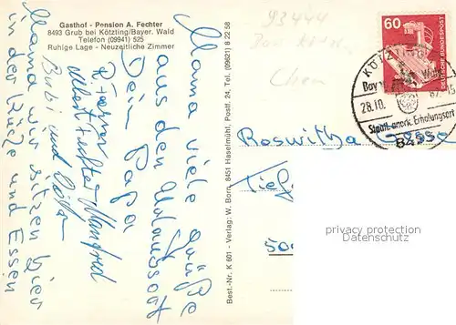 AK / Ansichtskarte Grub_Bad_Koetzting Gasthof Pension Fechter Grub_Bad_Koetzting