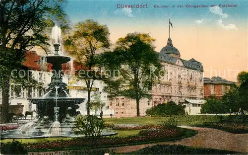 AK / Ansichtskarte Duesseldorf Brunnen in der Koenigsallee und Parkhotel Duesseldorf