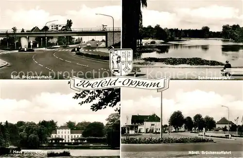 AK / Ansichtskarte Oppum_Krefeld Suedl Brueckenauffahrt Schoenwasserpark Haus Schoenwasser Noerdl Brueckenauffahrt Oppum Krefeld