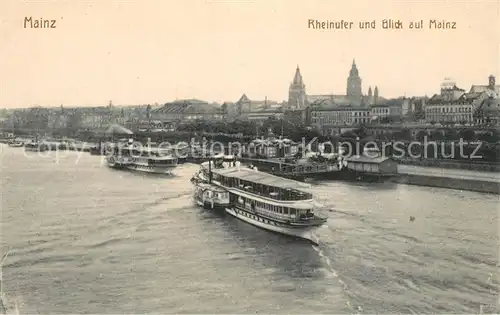 AK / Ansichtskarte Mainz_Rhein Rheinufer und Blick auf Mainz Dampfer Mainz Rhein