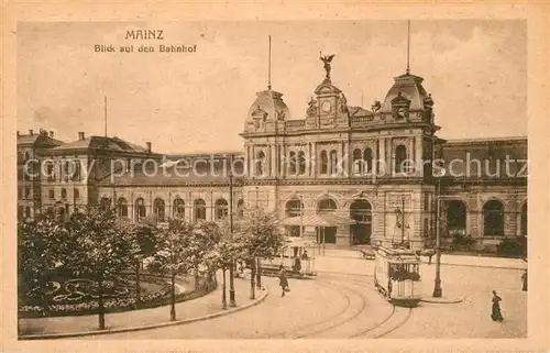 AK / Ansichtskarte Mainz_Rhein Bahnhof Strassenbahn Mainz Rhein