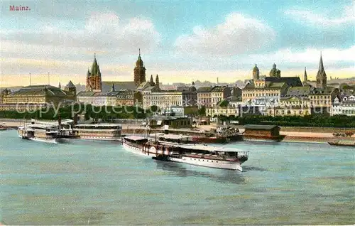 AK / Ansichtskarte Mainz_Rhein Panorama Blick ueber den Rhein zum Dom Rheindampfer Mainz Rhein