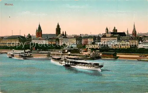 AK / Ansichtskarte Mainz_Rhein Panorama Blick ueber den Rhein zum Dom Rheindampfer Mainz Rhein