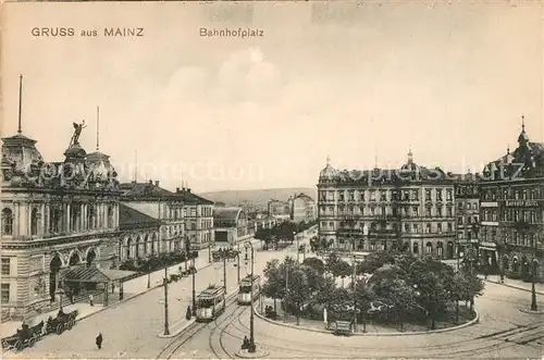 AK / Ansichtskarte Mainz_Rhein Bahnhofsplatz Strassenbahn Mainz Rhein
