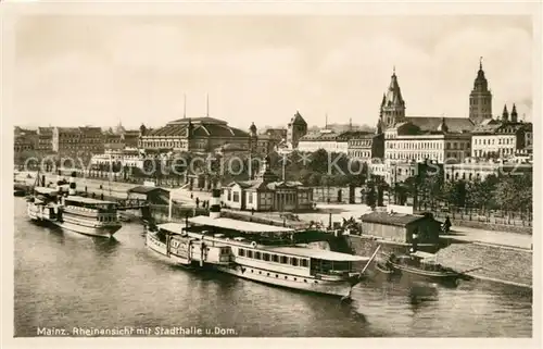 AK / Ansichtskarte Mainz_Rhein Panorama Blick ueber den Rhein Dampfer Mainz Rhein