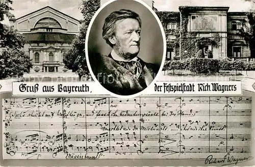 AK / Ansichtskarte Bayreuth Festspielhaus Wagner Portrait Villa Wahnfried Bayreuth
