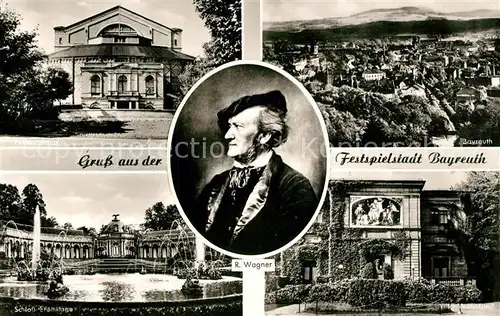 AK / Ansichtskarte Bayreuth Festspielhaus Panorama Schloss Eremitage Wagner Portrait Villa Wahnfried Bayreuth