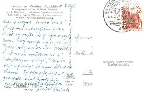 AK / Ansichtskarte Behringersmuehle Pension zur Schoenen Aussicht Behringersmuehle