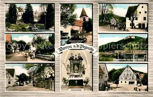 AK / Ansichtskarte Vorra_Pegnitz Schloss Marienkirche Pegnitzpartie mit Hoher Wacht Kirche Inneres Fachwerkhaus Vorra Pegnitz