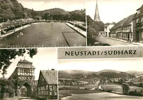 AK / Ansichtskarte Neustadt_Harz Schwimmbad Ratskeller Altes Tor Panorama Neustadt_Harz