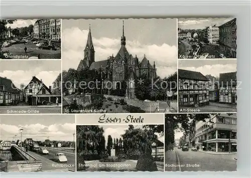 AK / Ansichtskarte Steele_Kray Grendplatz Schmiede Gilde St Laurentius Kirche Kaiser Otto Platz Ruhrbruecke Ehrenmal Stadtgarten Bochumer Strasse Steele_Kray