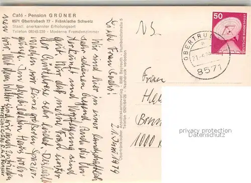 AK / Ansichtskarte Obertrubach Cafe Pension Gruener Obertrubach