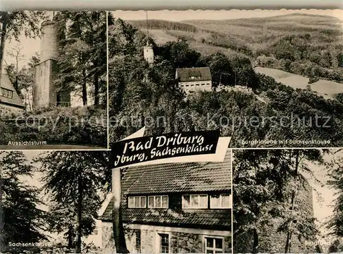 AK / Ansichtskarte Bad_Driburg Aussichtsturm Iburgplateau mit Sachsenklause Burgfried Bad_Driburg