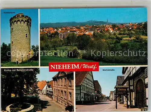 AK / Ansichtskarte Nieheim Holsterturm Panorama Kump mit Schaeferstrasse Marktstrasse Nieheim