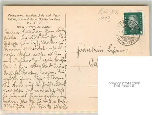 AK / Ansichtskarte Brakel_Westfalen Institut Brede Handelsshule Oberlyzeum Haushaltungsschule Brakel_Westfalen