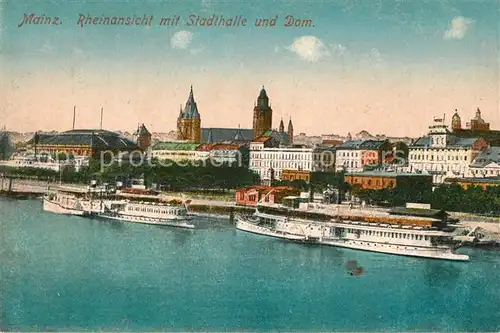 AK / Ansichtskarte Mainz_Rhein Rheinansicht mit Stadthalle und Dom Dampfer Mainz Rhein