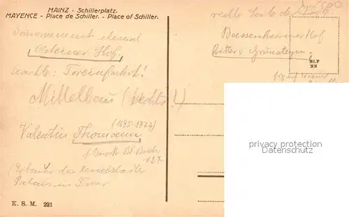 AK / Ansichtskarte Mainz_Rhein Schillerplatz Denkmal Statue Kuenstlerkarte Mainz Rhein