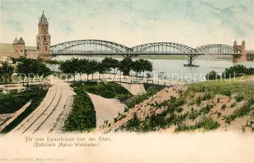 AK / Ansichtskarte Mainz_Rhein Neue Kaiserbruecke ueber den Rhein Bahnlinie Mainz Wiesbaden Mainz Rhein