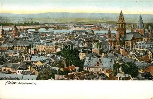 AK / Ansichtskarte Mainz_Rhein Stadtpanorama mit Dom Rheinbruecke Blick vom Stephansturm Mainz Rhein