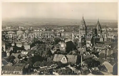 AK / Ansichtskarte Mainz_Rhein Stadtpanorama mit Dom Blick vom Turm der Stephanskirche Mainz Rhein