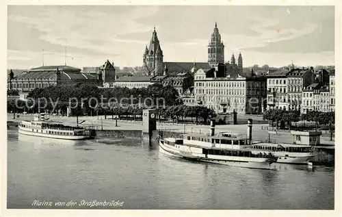 AK / Ansichtskarte Mainz_Rhein Stadtpanorama mit Stadthalle Dom Dampfer Blick von der Strassenbruecke Mainz Rhein