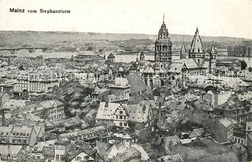 AK / Ansichtskarte Mainz_Rhein Stadtbild mit Dom Blick vom Stephansturm Mainz Rhein