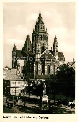 AK / Ansichtskarte Mainz_Rhein Gutenbergdenkmal mit Dom Mainz Rhein