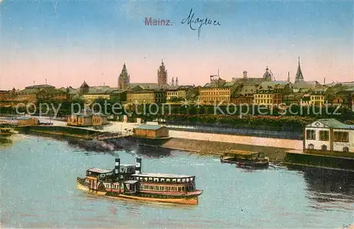 AK / Ansichtskarte Mainz_Rhein Rheinufer Dampfer Stadtpanorama mit Dom Mainz Rhein