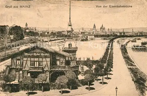 AK / Ansichtskarte Mainz_Rhein Panorama Blick von der Eisenbahnbruecke Mainzer Ruderverein Mainz Rhein