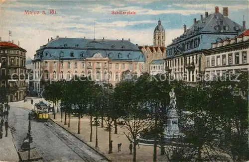 AK / Ansichtskarte Mainz_Rhein Schillerplatz Denkmal Strassenbahn Mainz Rhein