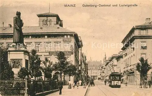 AK / Ansichtskarte Mainz_Rhein Gutenbergdenkmal Ludwigstrasse Strassenbahn Mainz Rhein