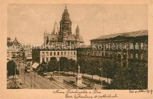 AK / Ansichtskarte Mainz_Rhein Gutenbergplatz Denkmal Dom Mainz Rhein
