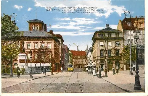 AK / Ansichtskarte Mainz_Rhein Gudenbergplatz Denkmal Ludwigstrasse Strassenbahn Mainz Rhein