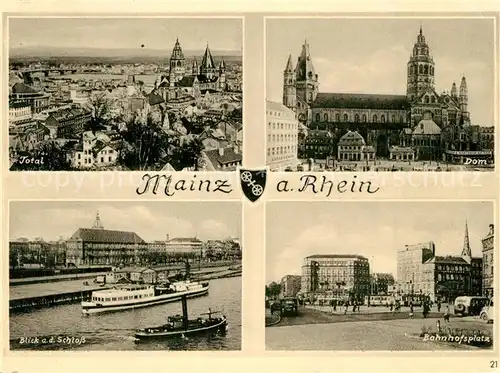 AK / Ansichtskarte Mainz_Rhein Stadtpanorama Dom Rheindampfer Schloss Bahnhofsplatz Mainz Rhein