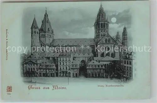 AK / Ansichtskarte Mainz_Rhein Dom Nordwestseite im Mondschein Deutsche Reichspost Mainz Rhein