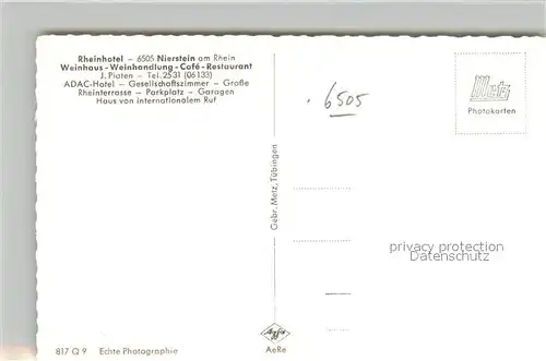 AK / Ansichtskarte Nierstein_Rhein Uferpartie am Rhein Anleger Frachtkahn Rheinhotel Kirche Nierstein_Rhein