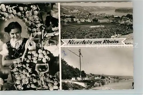 AK / Ansichtskarte Nierstein_Rhein Weinprinzessin Weinreben Weinglas Partie am Rhein Panorama Weinberge Bromsilber Nierstein_Rhein