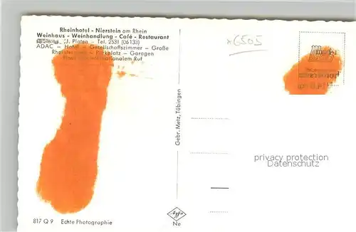 AK / Ansichtskarte Nierstein_Rhein Uferpartie am Rhein Anleger Frachtkahn Binnenschiffahrt Rheinhotel Nierstein_Rhein