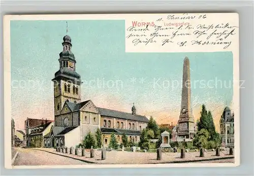 AK / Ansichtskarte Worms_Rhein Ludwigsplatz Denkmal Kirche Worms Rhein