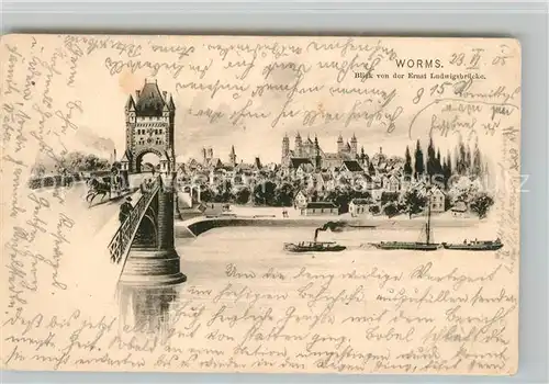 AK / Ansichtskarte Worms_Rhein Panorama Blick von der Ernst Ludwigsbruecke Worms Rhein