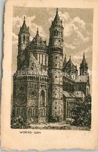AK / Ansichtskarte Worms_Rhein Dom Zeichnung Kuenstlerkarte Worms Rhein