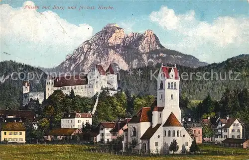 AK / Ansichtskarte Fuessen_Allgaeu mit Burg und protest Kirche Fuessen Allgaeu