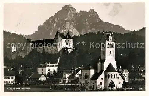 AK / Ansichtskarte Fuessen_Allgaeu mit Kirche und Schloss Fuessen Allgaeu