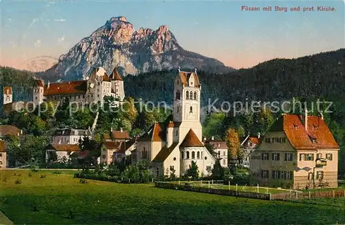 AK / Ansichtskarte Fuessen_Allgaeu Burg und protest Kirche Fuessen Allgaeu